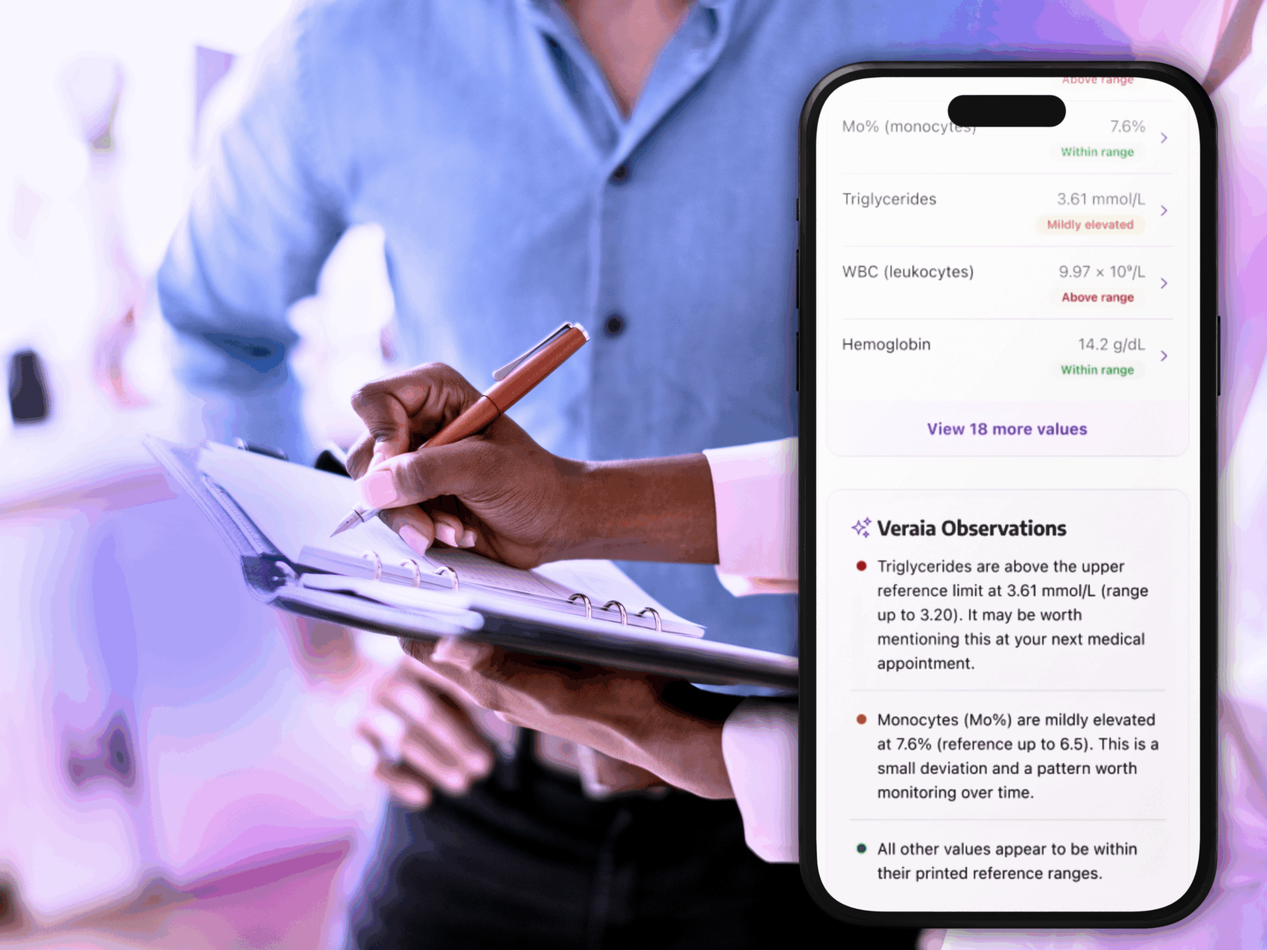 Track and organise your blood test results, health notes and more with Veraia - digital health assistant
